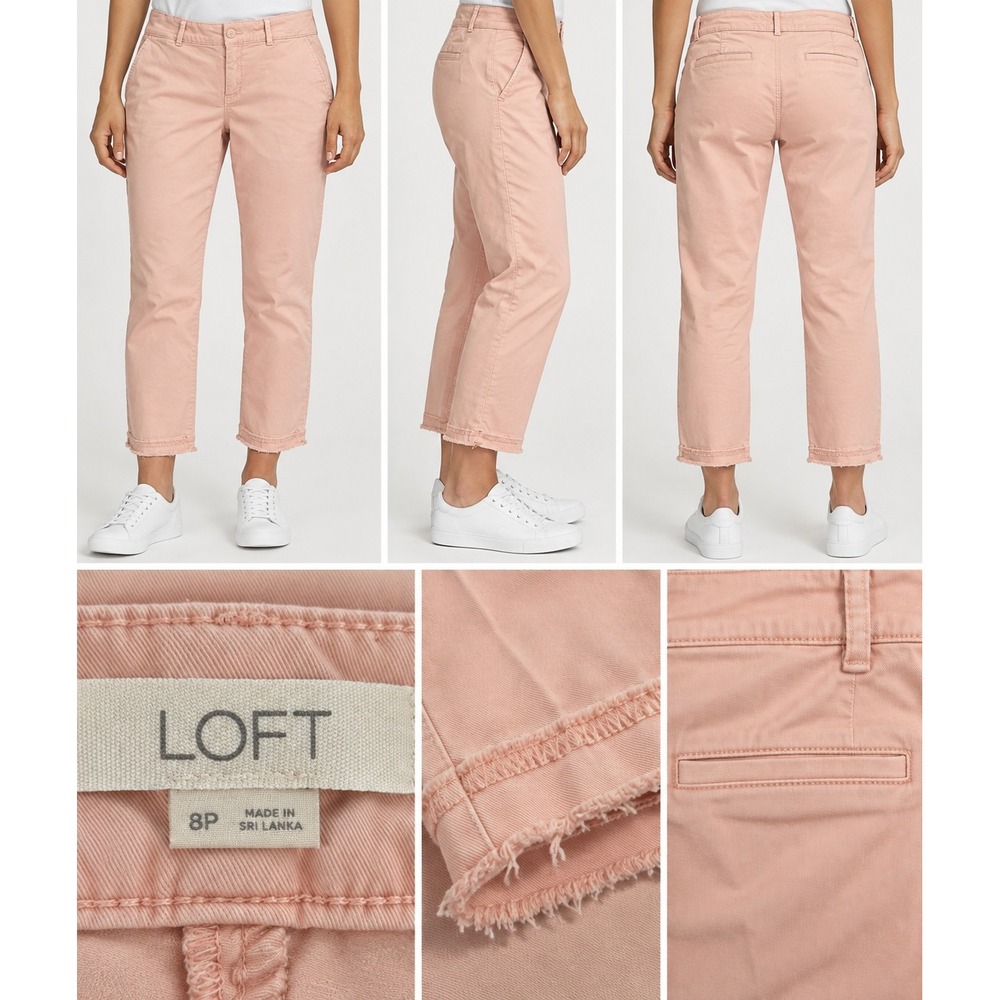 LOFT Chino Pants Womens 8P Pink Coastal Minimalist Raw Hem Cropped Trousers